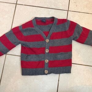 GAP Kids Red and Gray Striped Cardigan